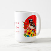 花カラフルに覆われた鳥 コーヒーマグカップ (正面右)