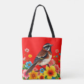 花カラフルに覆われた鳥 トートバッグ (裏面)