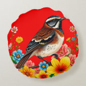 花カラフルに覆われた鳥 ラウンドクッション (裏面)
