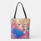 花カラフルのアートワークで囲まれた可愛い少女 | トートバッグ (裏面)