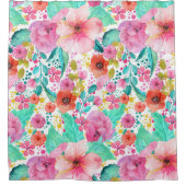 花カラフルのコラージュ水彩模様 シャワーカーテン (正面)