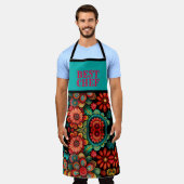 花カラフルのドードル最高のアート エプロン (着用した状態)