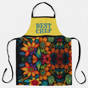 花カラフルのドードレ最高のア「CHEF」 エプロン