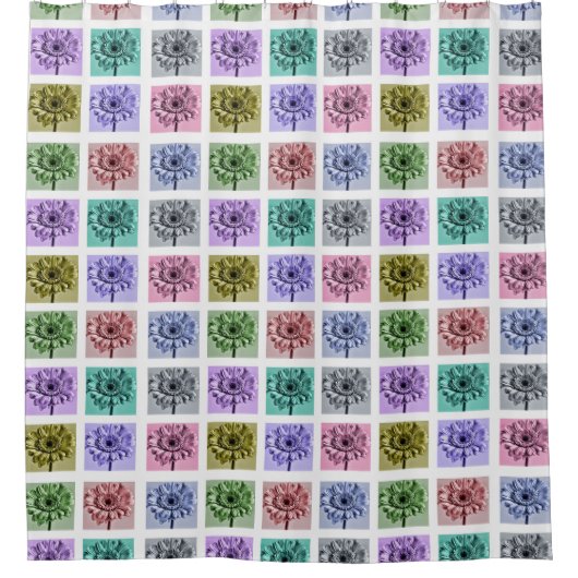 花カラフルのポップ・アートの模様 シャワーカーテン (正面)