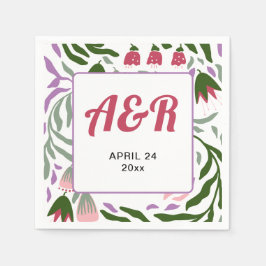 花カラフルの付いたレトロ結婚な枝 スタンダードカクテルナプキン