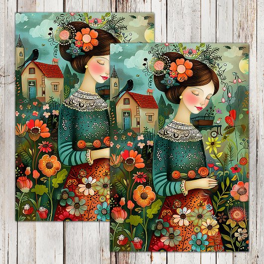 花カラフルの切り離し付きガーデンガール 薄葉紙