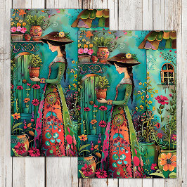 花カラフルの切り離し付きガーデンガール 薄葉紙