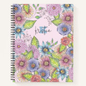 花カラフルの名前とイニシャル ノートブック (正面)