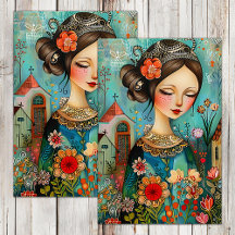 花カラフルの女の子の春ガーデンの切り離