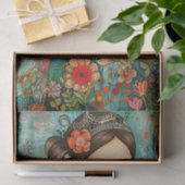 花カラフルの女の子の春ガーデンの切り離 薄葉紙 (ギフト)