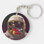 花カラフルの宇宙で宇宙飛行士 | キーホルダー (裏面)