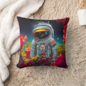 花カラフルの宇宙で宇宙飛行士 | クッション (ブランケット)