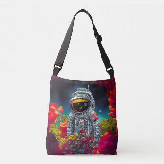 花カラフルの宇宙で宇宙飛行士 | クロスボディバッグ (正面)