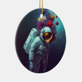 花カラフルの宇宙で宇宙飛行士 | セラミックオーナメント (右)