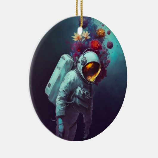 花カラフルの宇宙で宇宙飛行士 | セラミックオーナメント (右)