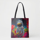 花カラフルの宇宙で宇宙飛行士 | トートバッグ (正面)