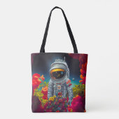 花カラフルの宇宙で宇宙飛行士 | トートバッグ (裏面)
