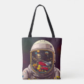 花カラフルの宇宙で宇宙飛行士 | トートバッグ (裏面)