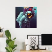 花カラフルの宇宙で宇宙飛行士 | ポスター (ホームオフィス)