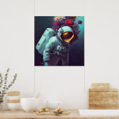 花カラフルの宇宙で宇宙飛行士 | ポスター (キッチン)