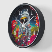 花カラフルの宇宙で宇宙飛行士 | 壁時計 (傾斜)