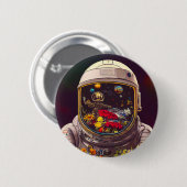 花カラフルの宇宙で宇宙飛行士 | 缶バッジ (正面&裏面)