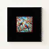 花カラフルの枝にステンドグラスの鳥 ノートブック (裏面)