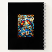 花カラフルの枝にステンドグラスの鳥 ノートブック (裏面)