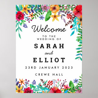 花カラフルの結婚歓迎ポスター ポスター