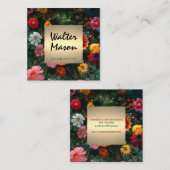 花カラフルの背景 スクエア名刺 (正面/裏面)