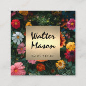 花カラフルの背景 スクエア名刺 (正面)