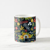 花カラフルの花パーソナライズされた名 コーヒーマグカップ (正面右)