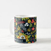 花カラフルの花パーソナライズされた名 コーヒーマグカップ (正面左)