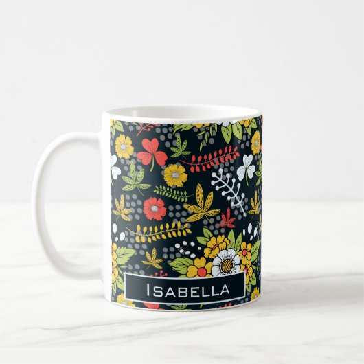 花カラフルの花パーソナライズされた名 コーヒーマグカップ (左)