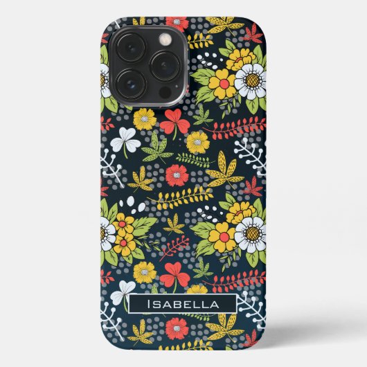 花カラフルの花パーソナライズされた名 iPhoneケース (裏面)