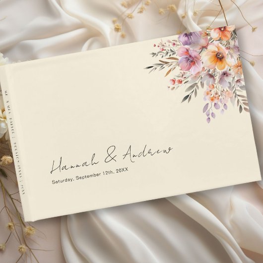 花カラフルの花束結婚、ベージュ ゲストブック