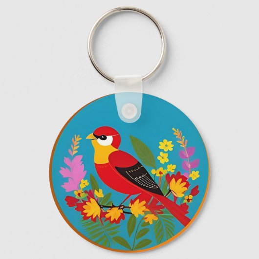 花カラフルの間に浮か鮮やかぶ鳥 キーホルダー (正面)