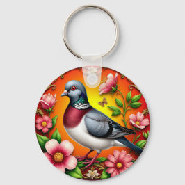 花カラフルの間に浮か鮮やかぶ鳥 キーホルダー