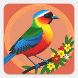 花カラフルの間に浮か鮮やかぶ鳥 スクエアシール