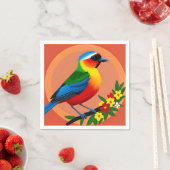 花カラフルの間に浮か鮮やかぶ鳥 スタンダードカクテルナプキン (インサイチュ)