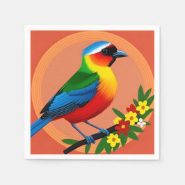 花カラフルの間に浮か鮮やかぶ鳥 スタンダードカクテルナプキン