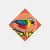 花カラフルの間に浮か鮮やかぶ鳥 スタンダードカクテルナプキン (角)