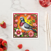 花カラフルの間に浮か鮮やかぶ鳥 スタンダードカクテルナプキン (インサイチュ)