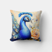 花カラフルの間の鮮やか孔雀 クッション (正面)