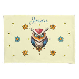 花カラフルふくろうガーリー 枕カバー