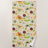 花カラフルや花が咲く漫画離れ虫 ビーチタオル (正面)