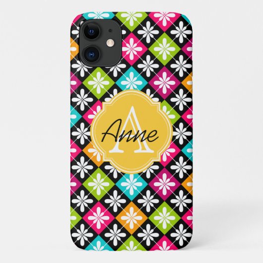 花カラフルアーガイル柄モノグラム名 Case-Mate iPhoneケース (裏面)