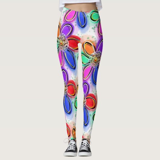 花カラフルアート柄 レギンス (正面)
