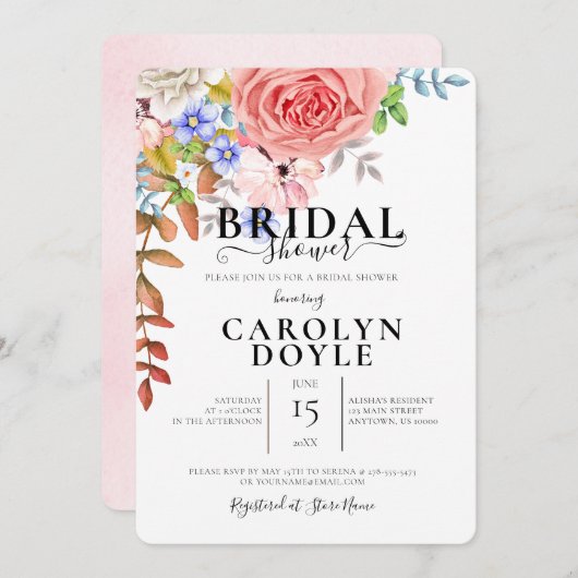 花カラフルイラストレーションブライダルシャワー 招待状 (正面/裏面)