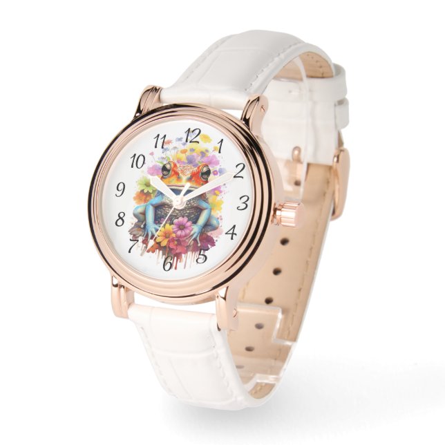 花カラフルカエル 腕時計 (傾斜)